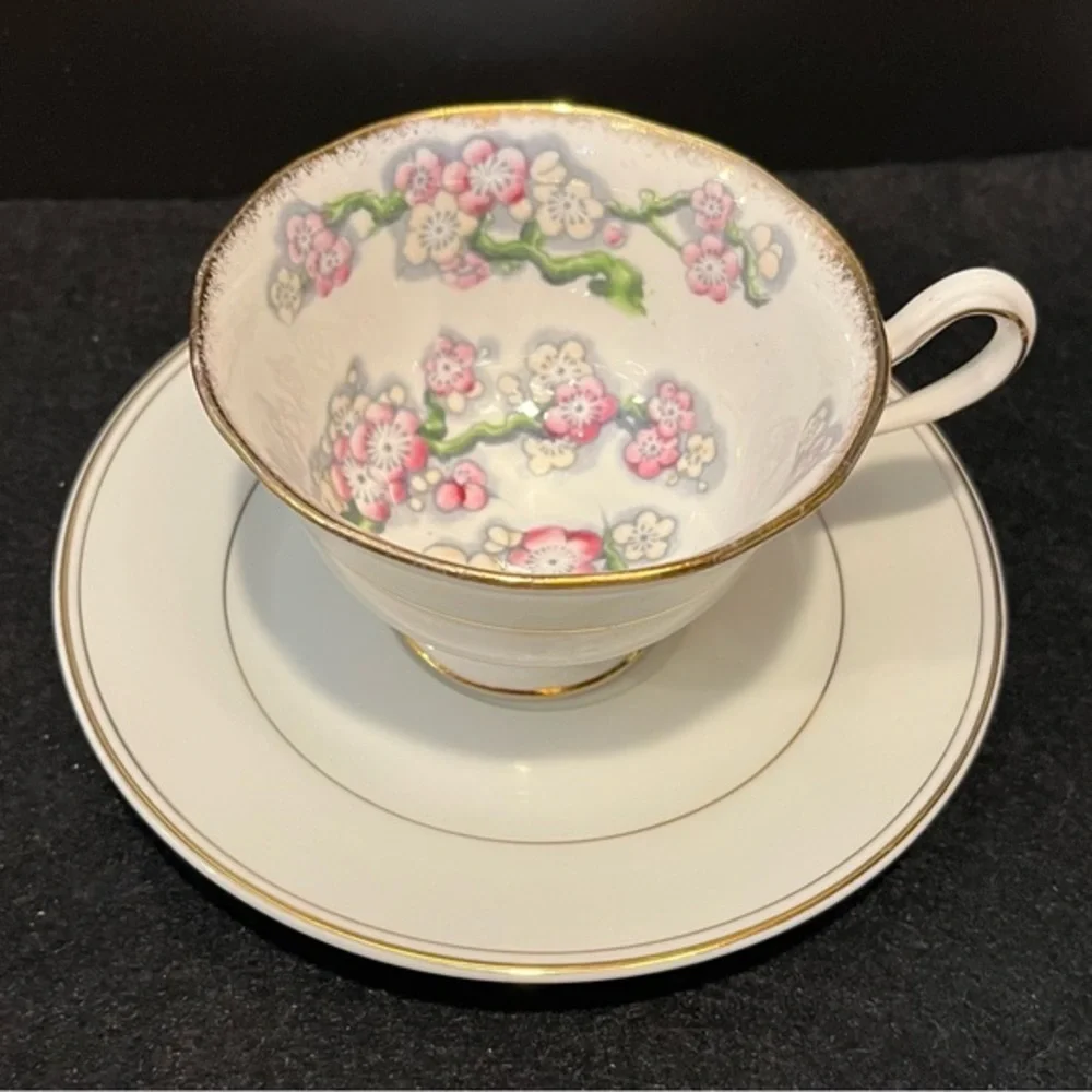 Royal Albert Pink & Yellow Floral Teacup with coordinating Royale Aurum Saucer